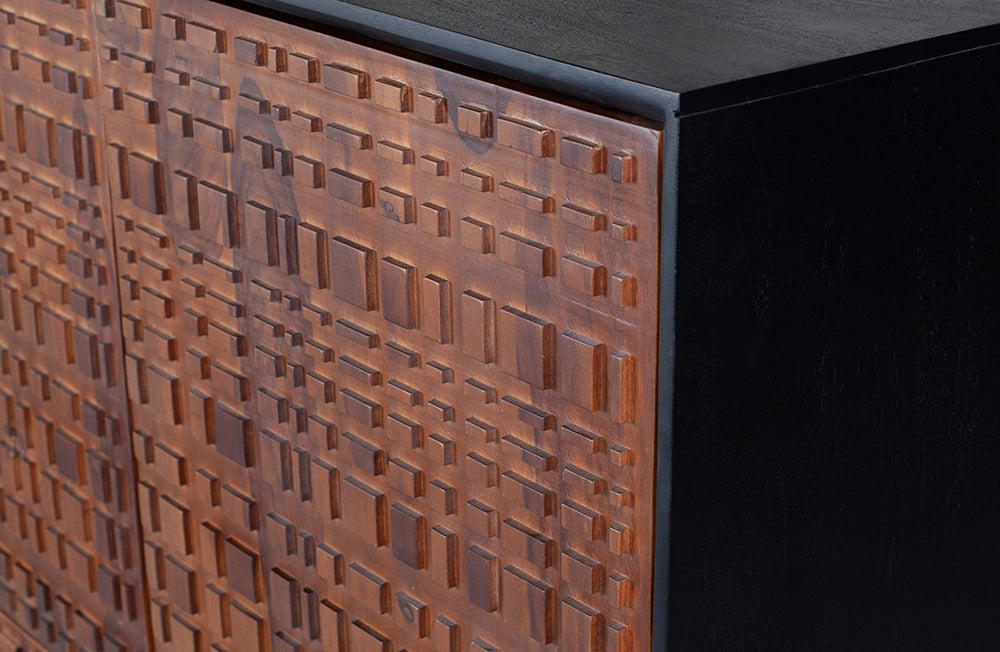 Allen 4 Door Cabinet - Walnut/Black Corner Detail