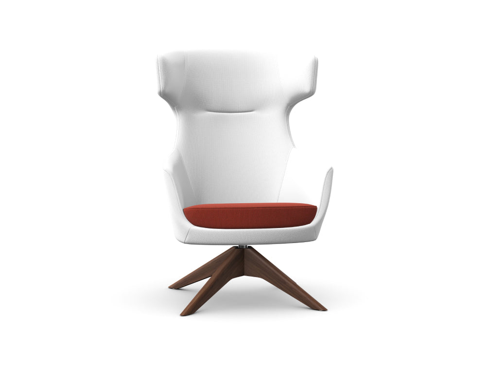Ava Upholstered Lounge Chair with 4 Star Pyramidal Wooden Base 2