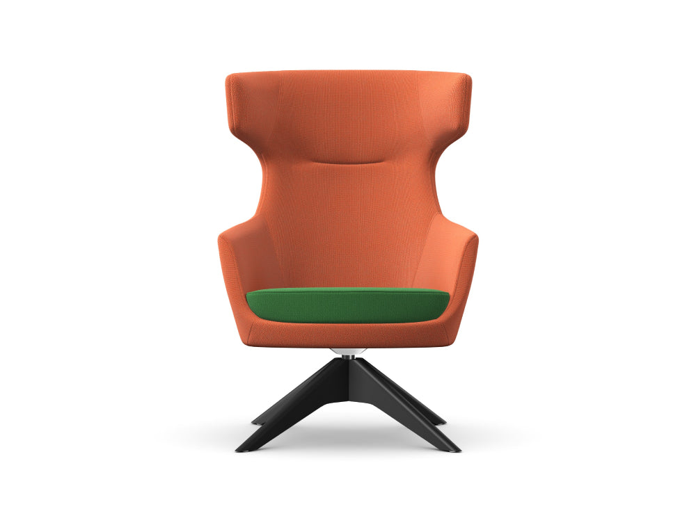 Ava Upholstered Lounge Chair with 4 Star Pyramidal Wooden Base 4