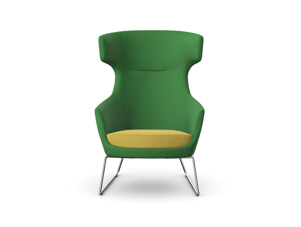 Ava Upholstered Lounge Chair with Skid Metal Base 4