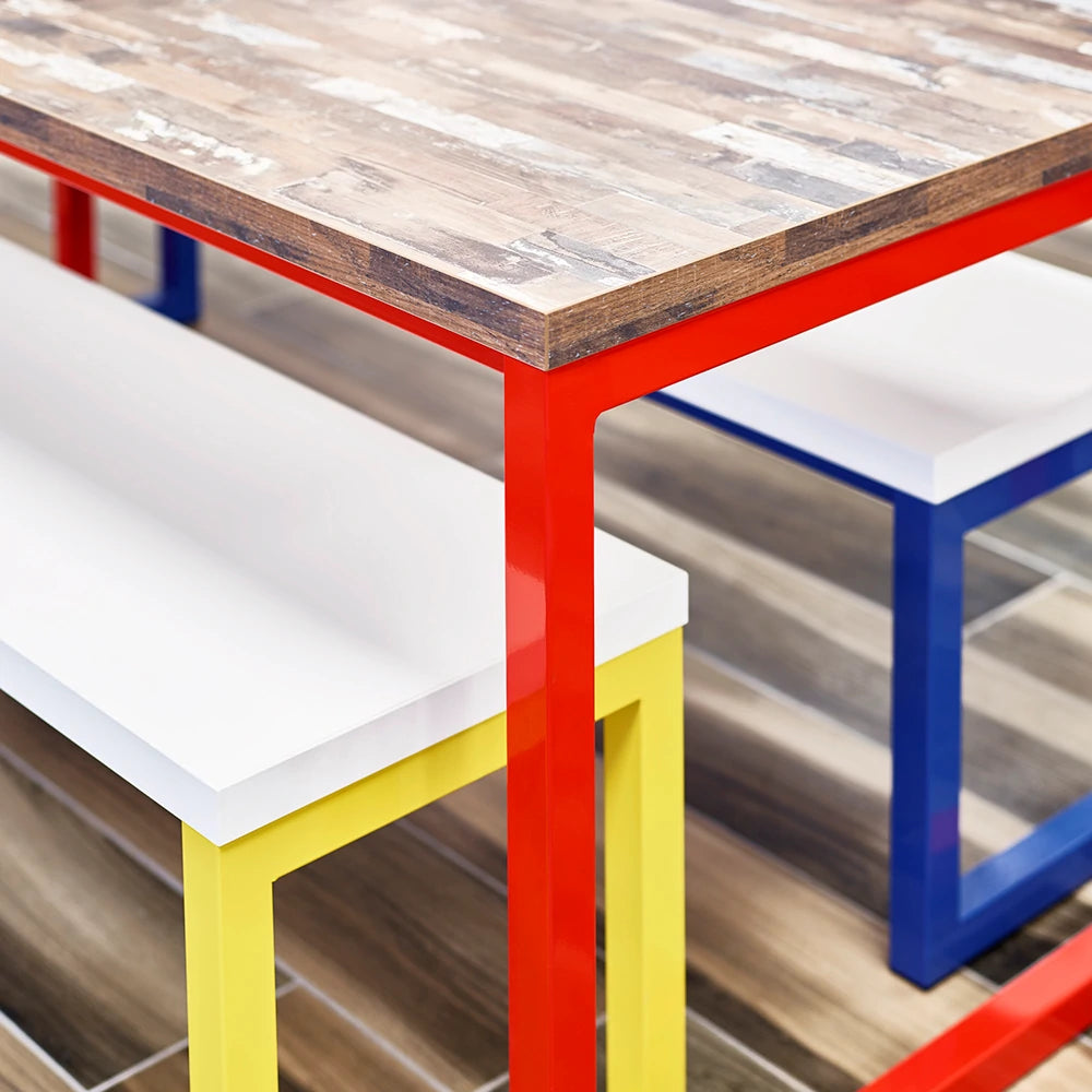Axiom Table with Loop Leg Frame Base in Oak Finish with Two Benches