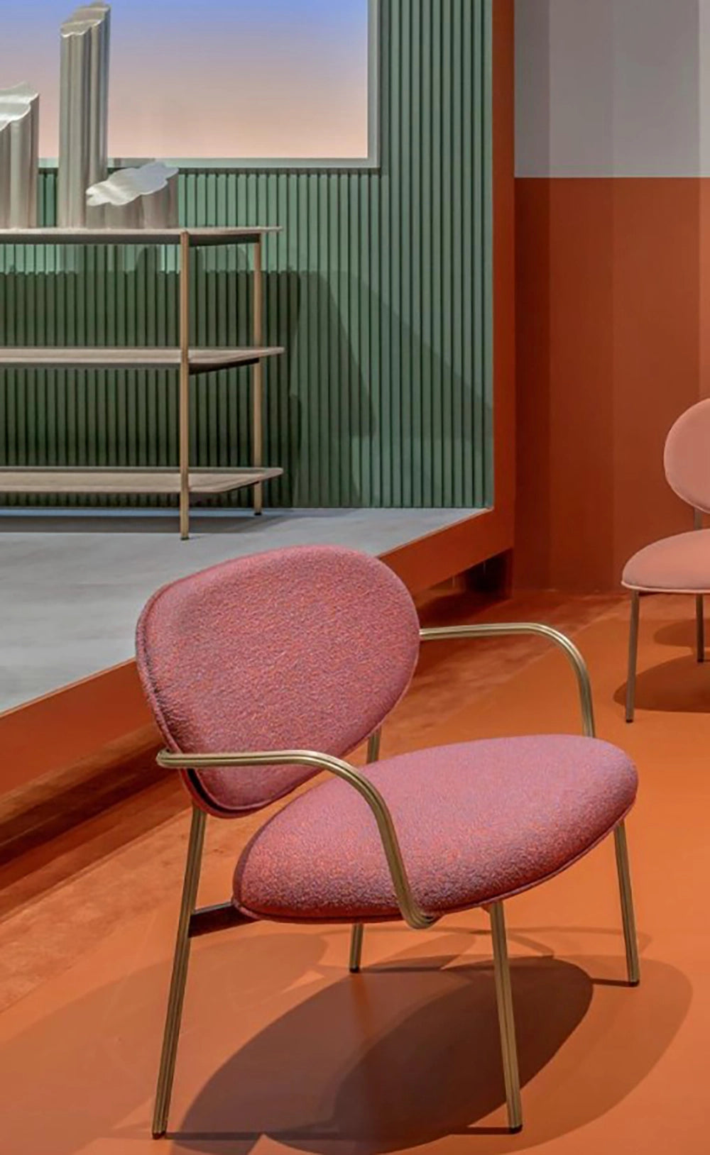 Blume Upholstered Fabric Armchair in Red Finish