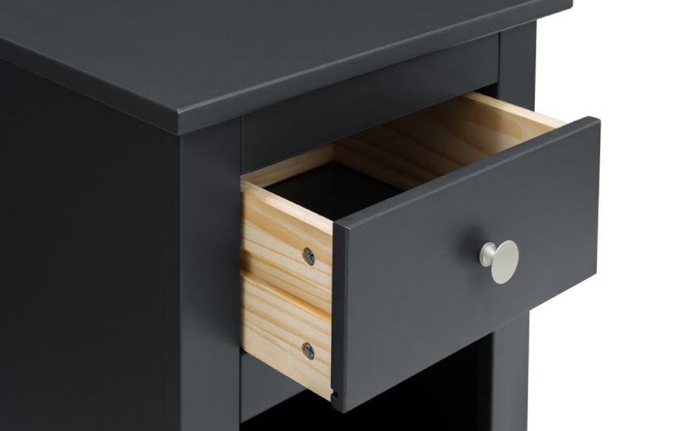 Bradley Bedside Table Anthracite Open Drawer Detail