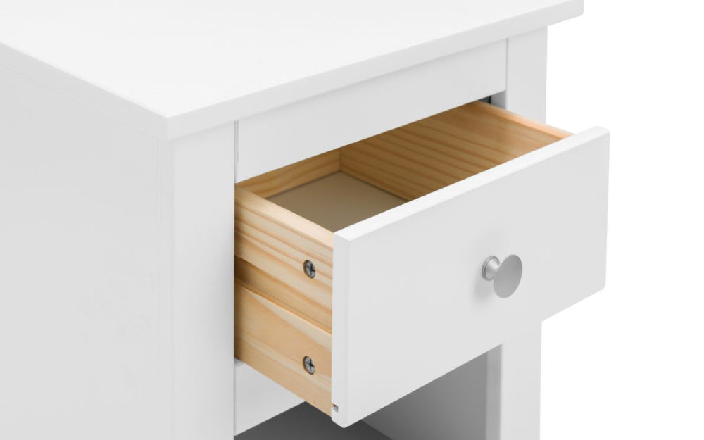 Bradley Bedside Table White Open Drawer Detail