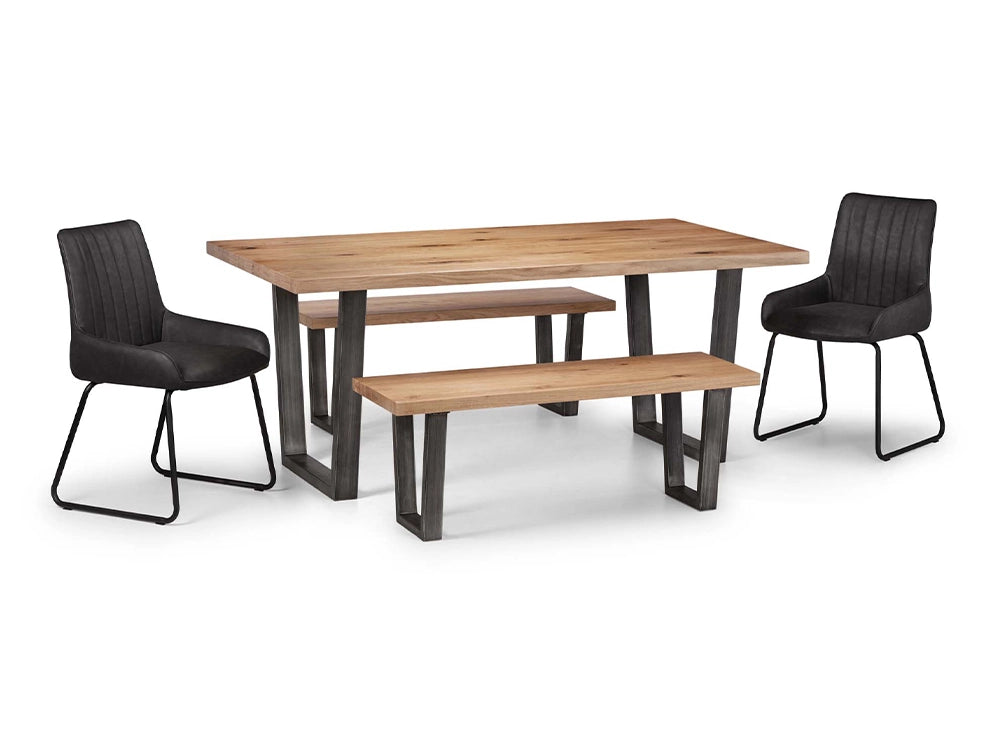 Bronx Dining Table Oak with Black Fabric Chairs and Bench 3