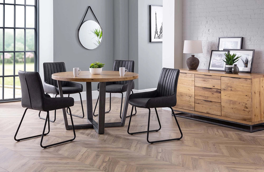Camden Dining Chair in Black Finish with White Lampshade and Picture Frame in Living Room Setting