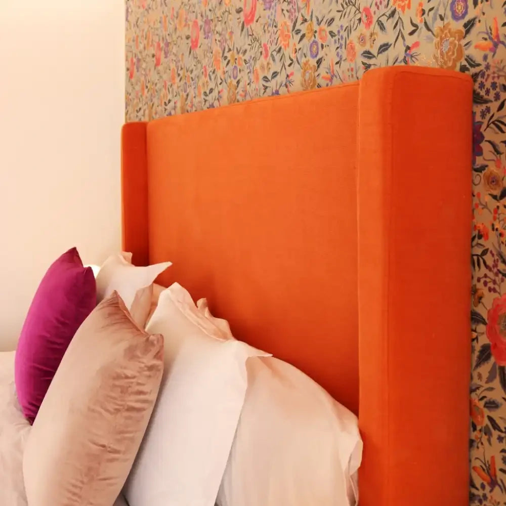 Casual Solutions Beat Headboard 7 in Orange with Throw Pillows