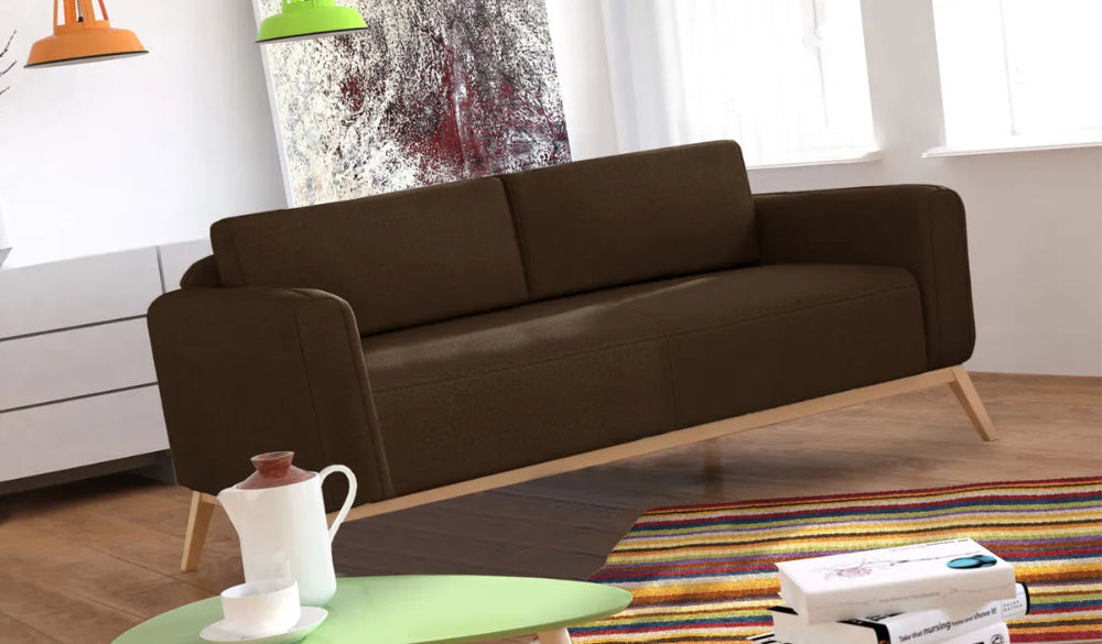 Chase 3 Seater Sofa in Brown Finish with Coffee Table and Floor Rug in Living Room Setting