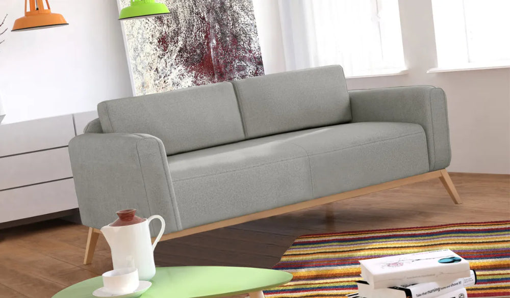Chase 3 Seater Sofa in Light Grey Finish with Coffee Table and Floor Rug in Living Room Setting