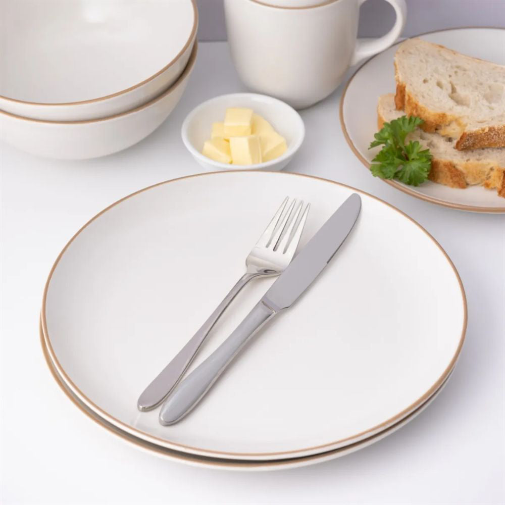 Classic Cream 12 Piece Dinner Set with Cutlery in Kitchen Setting