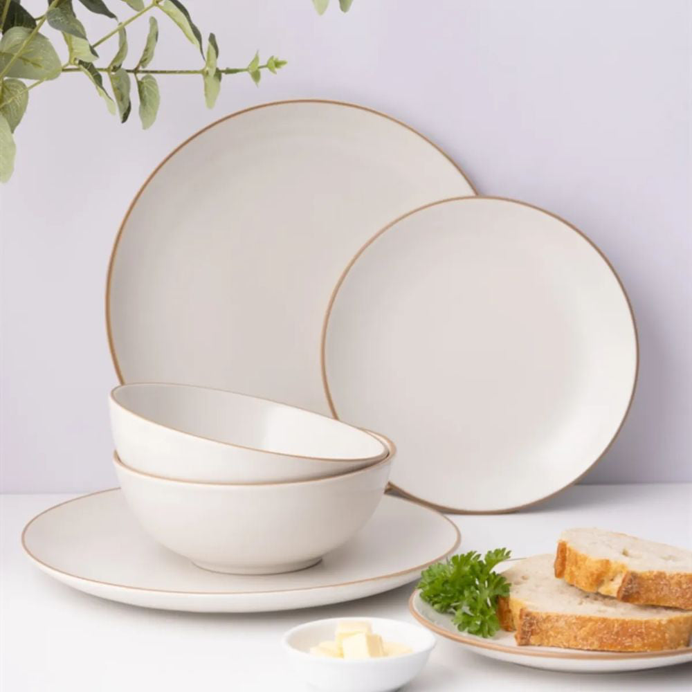 Classic Cream 12 Piece Dinner Set with Indoor Plant in Kitchen Setting