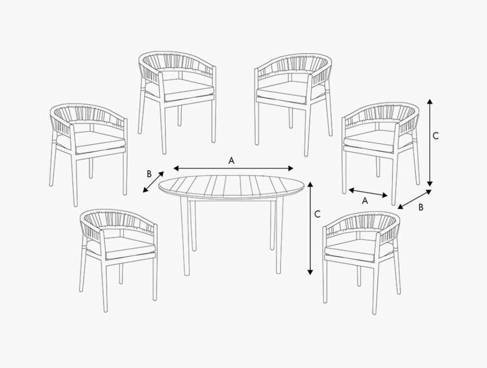 Dane 6 Seater Outdoor Dining Set Dimensions