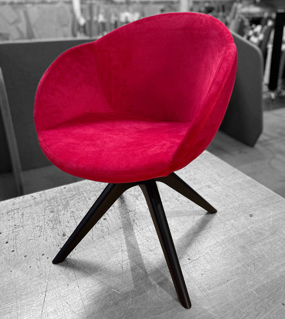 Elena Upholstered Chair with Pyramidal Wooden Base in Red Finish