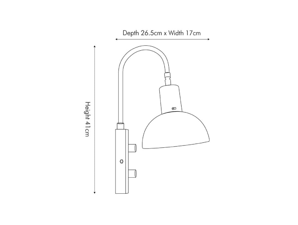 Erago Matt Black Task Wall Light Dimensions