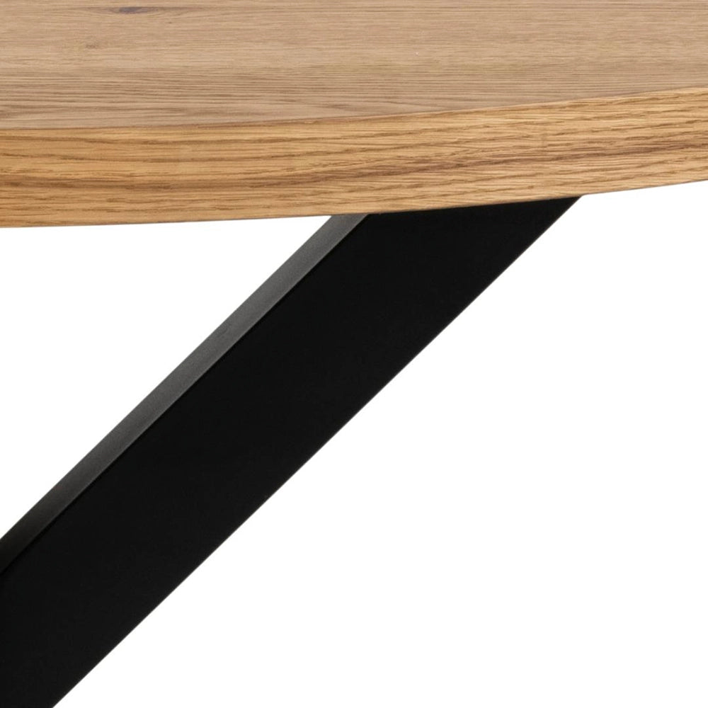 Evan Round Dining Table Oak Black Side Detail