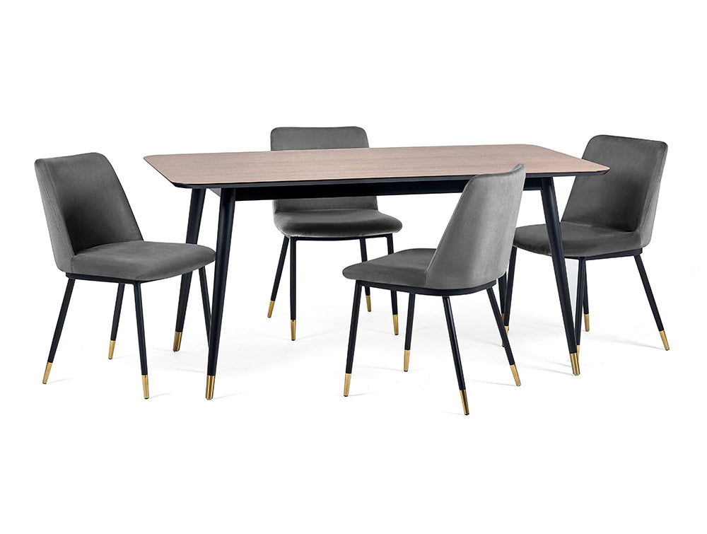 Fintan Rectangular Dining Table Walnut and Black with Grey Padded Chair