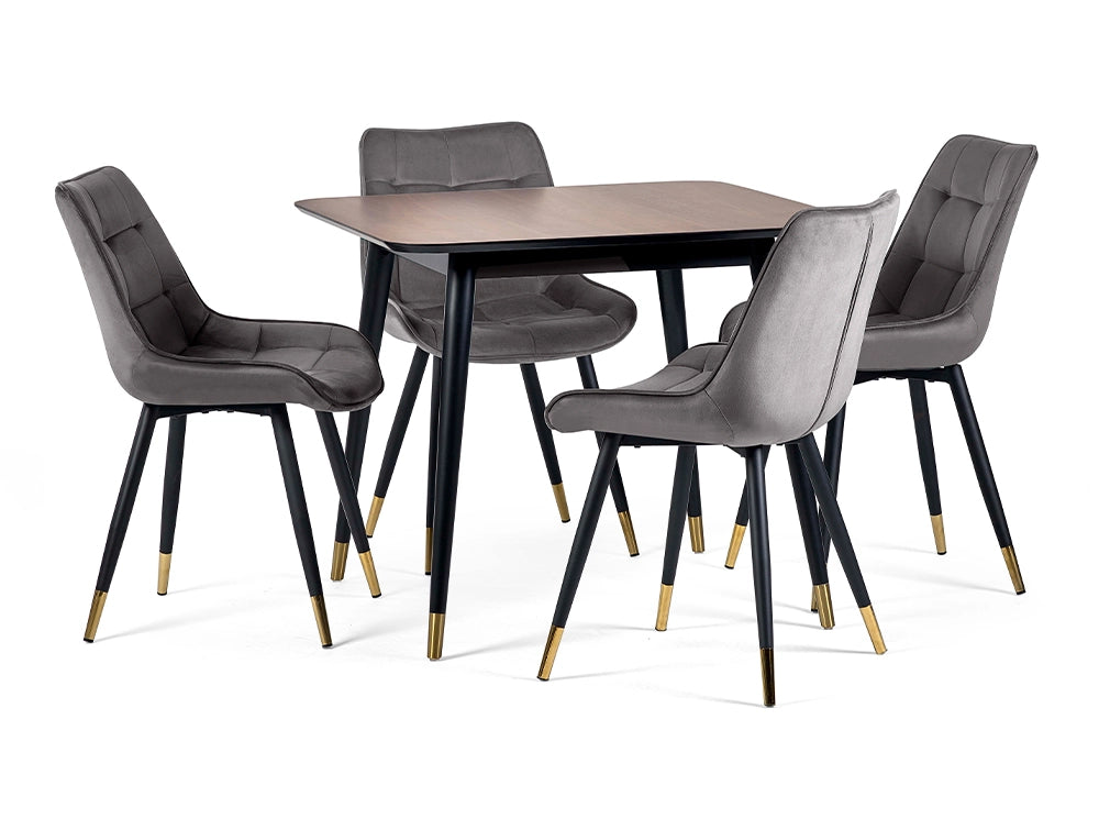 Fintan Square Dining Table Walnut and Grey and Chairs