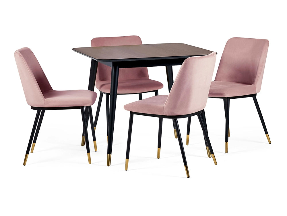 Fintan Square Dining Table Walnut with Pink Chairs