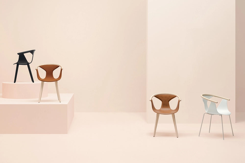 Fox Dining Chair with Armrests Family in Studio Setting