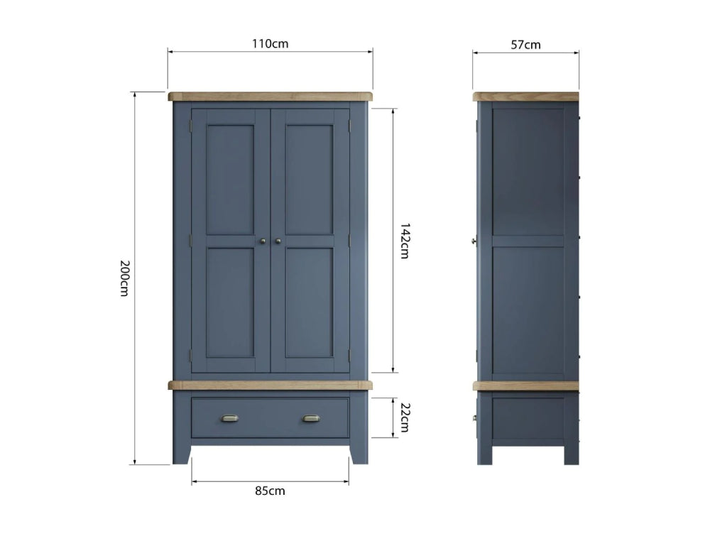 Hadley 2 Door Wardrobe Blue Dimensions