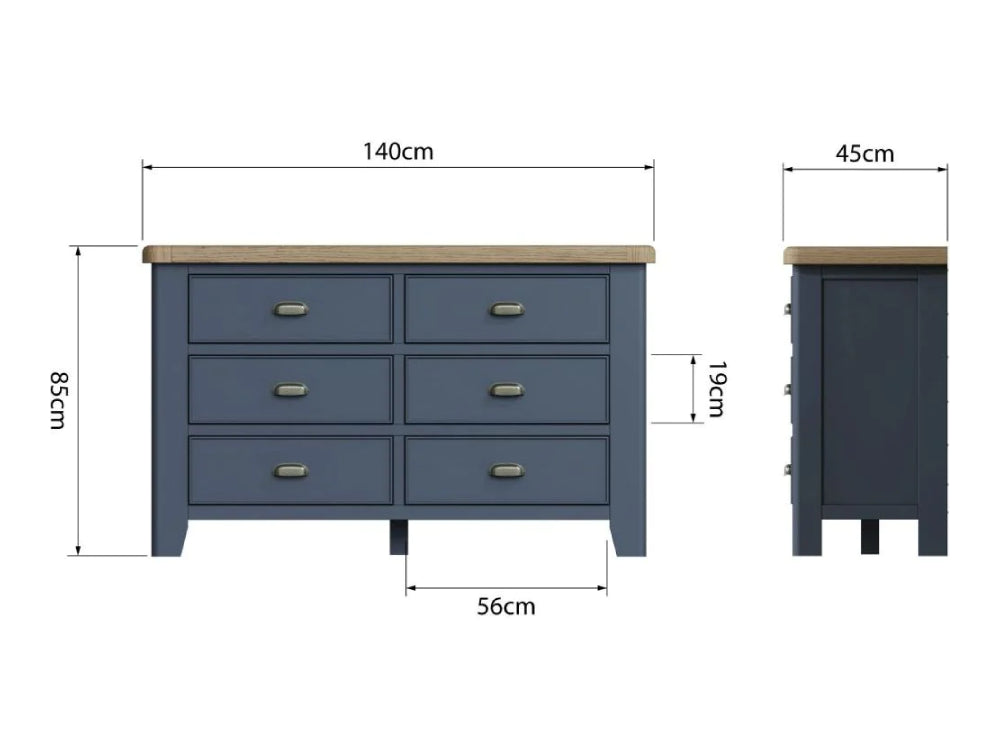 Hadley 6 Drawer Chest Blue Dimensions