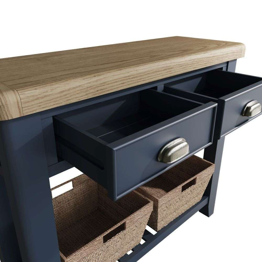 Hadley Hall Console Table Blue Drawer Open Detail