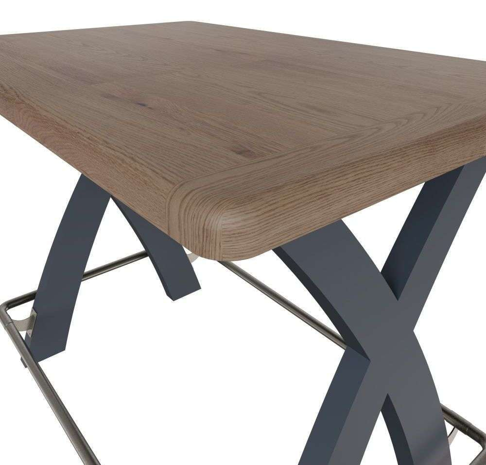 Hadley Wooden Bar Table Blue Top Corner Detail