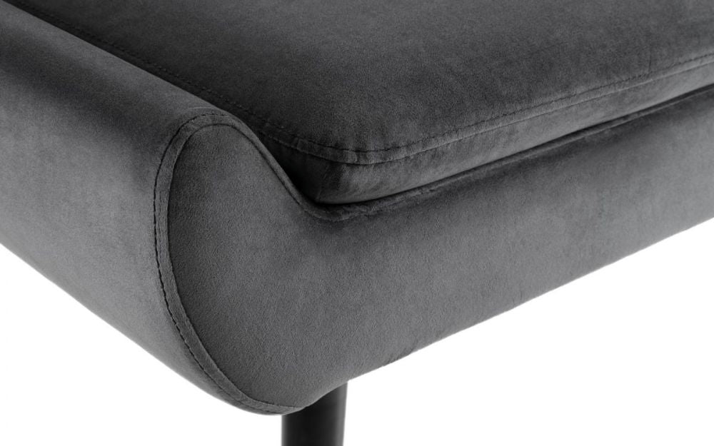 Harlan Curled Base Sofa Bed Grey Velvet Edge Detail