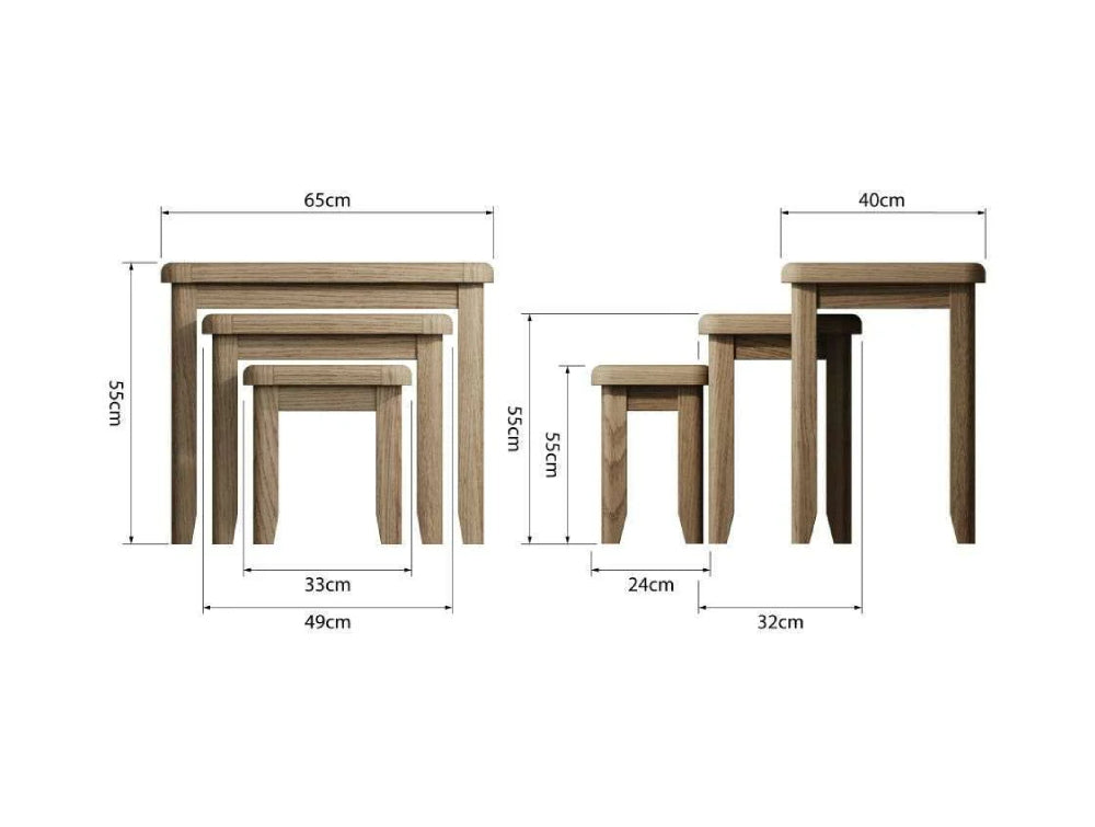 Haven Square Nest of 3 Tables Warm Oak Dimensions
