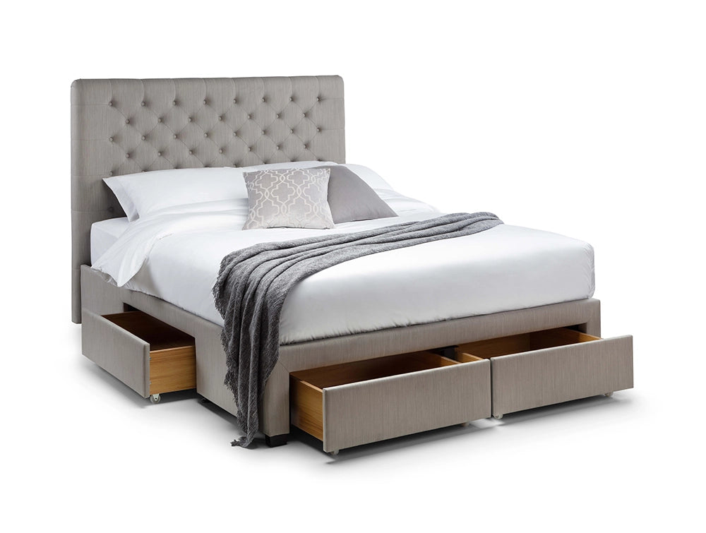 Hilton Deep Button 4 Drawer Bed Grey Linen 2