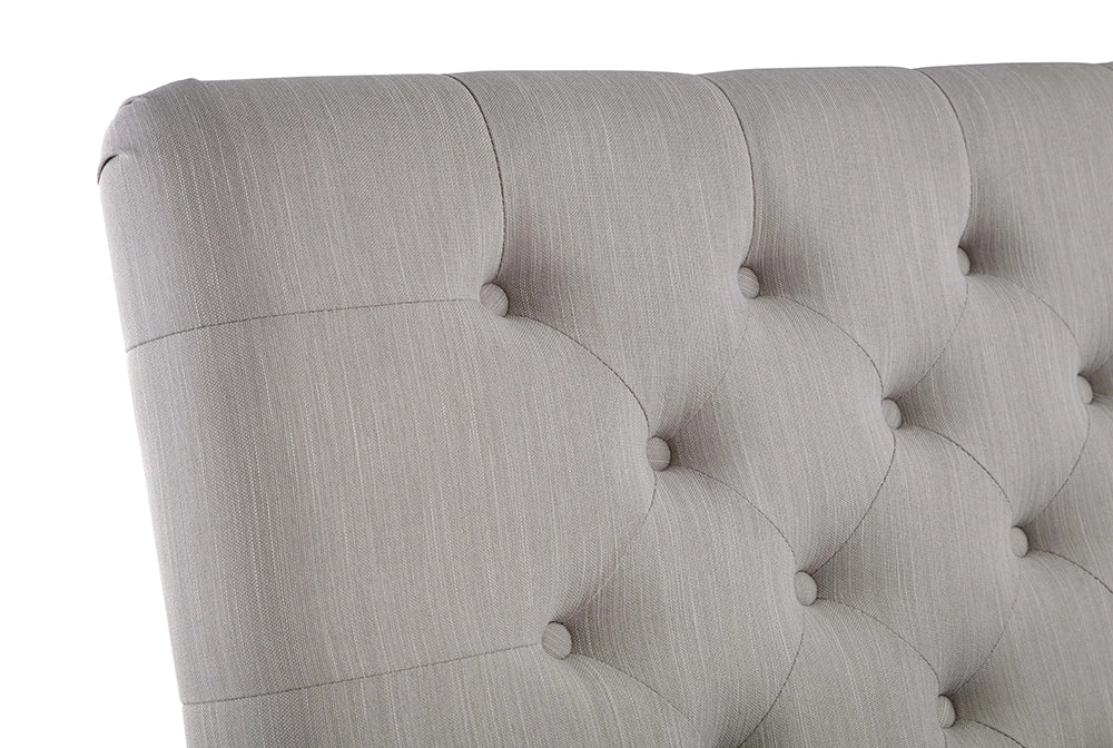 Hilton Deep Button 4 Drawer Bed Grey Linen Headboard Detail