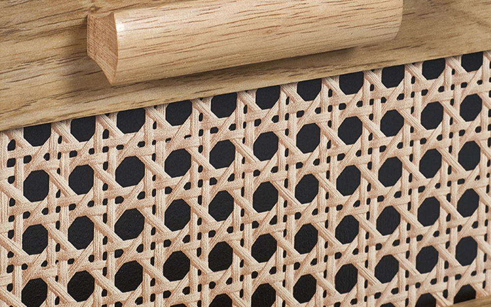 Hobart 2 Drawer Bedside Table Rattan Detail