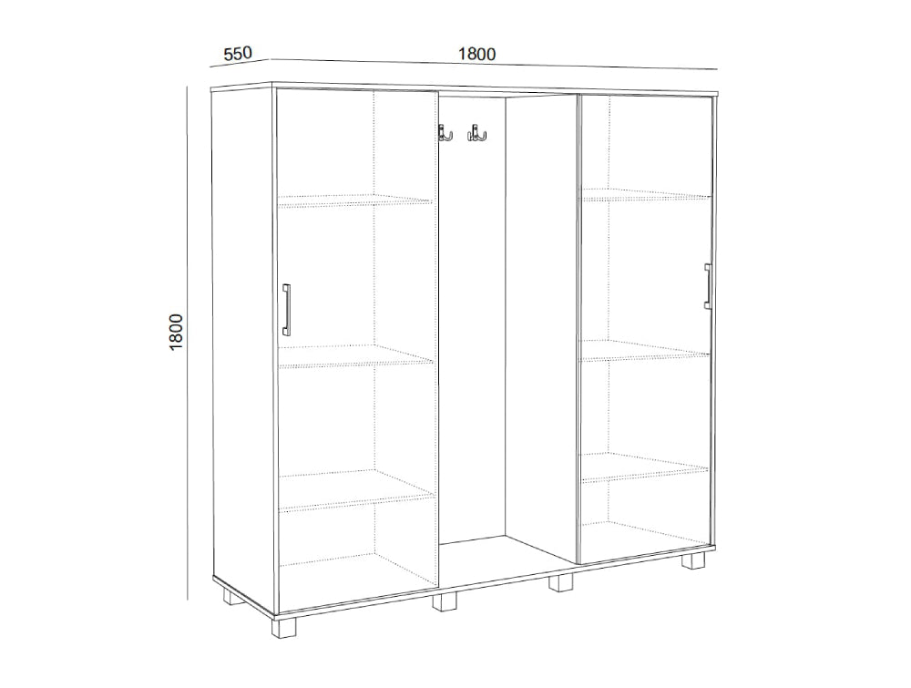 Hotel Dream 2 Door Wooden Wardrobe with Hanger Dimensions