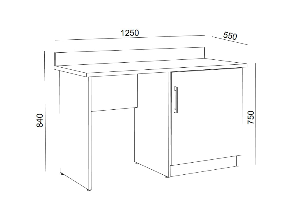 Hotel Luna Wooden Desk with Single Right Side Cabinet Dimensions
