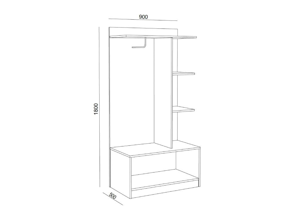 Hotel Luna Wooden Hanger Set with Under Storage Unit Dimensions