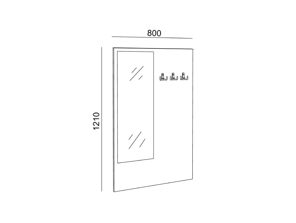 Hotel Luna Wooden Hanger with Left Side Mirror Dimensions