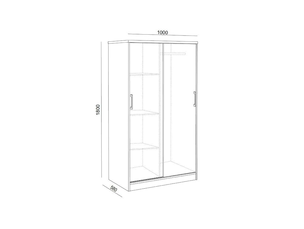 Hotel Luna Wooden Wardrobe with 2 Door Side Handles Dimenions