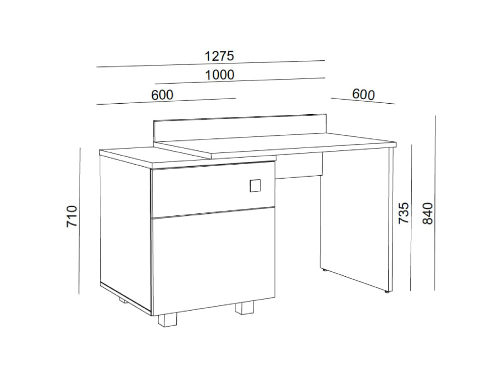 Hotel Nox Wooden Desk Dressing Table with Side Cabinet Dimensions