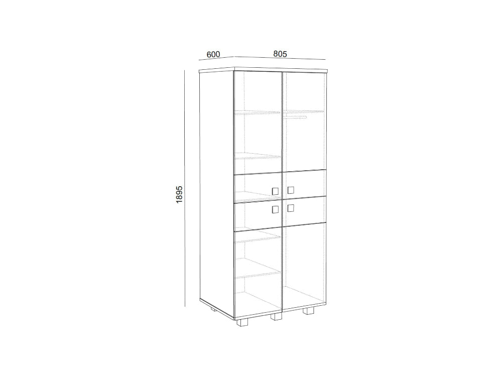 Hotel Nox Wooden Narrow Wardrobe with 6 Metal Base Dimensions