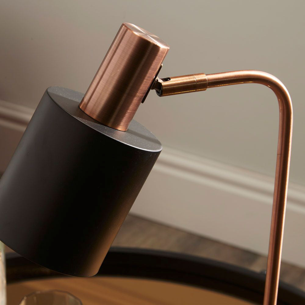Indy Table Lamp Black and Antique Copper Zoom In Detail