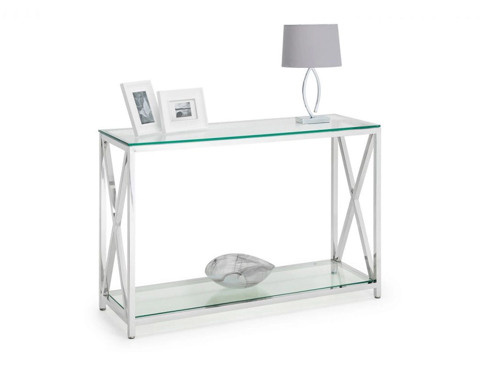 Jada Console Table Silver with Table Lamp and Picture Frames
