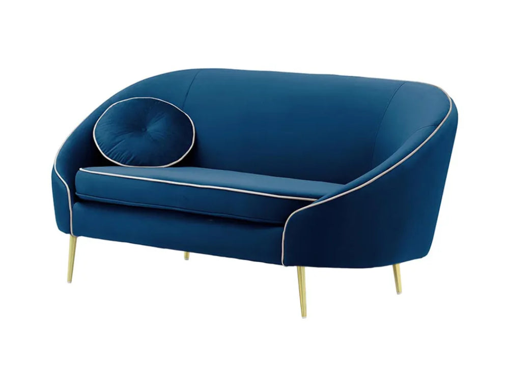 Kaleb 2 Seater Contrast Piping Sofa - Blue and Gold