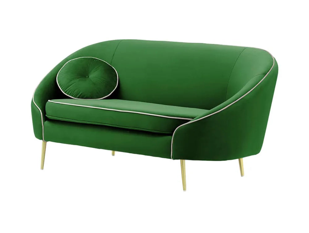 Kaleb 2 Seater Contrast Piping Sofa - Dark Green and Gold