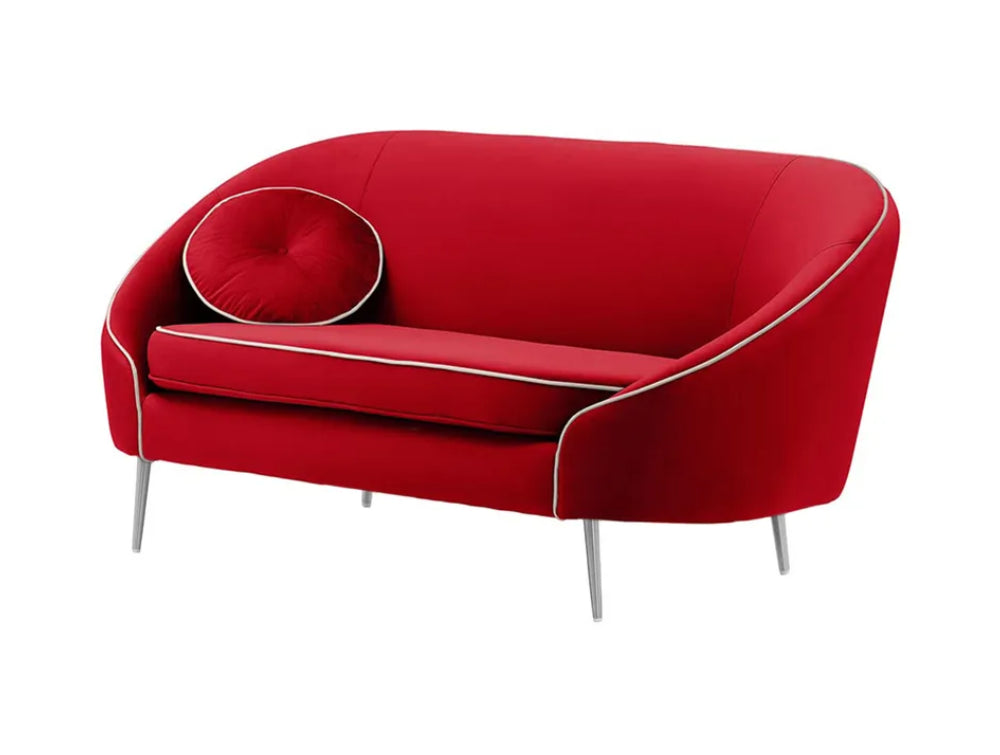 Kaleb 2 Seater Contrast Piping Sofa - Dark Red and Chrome