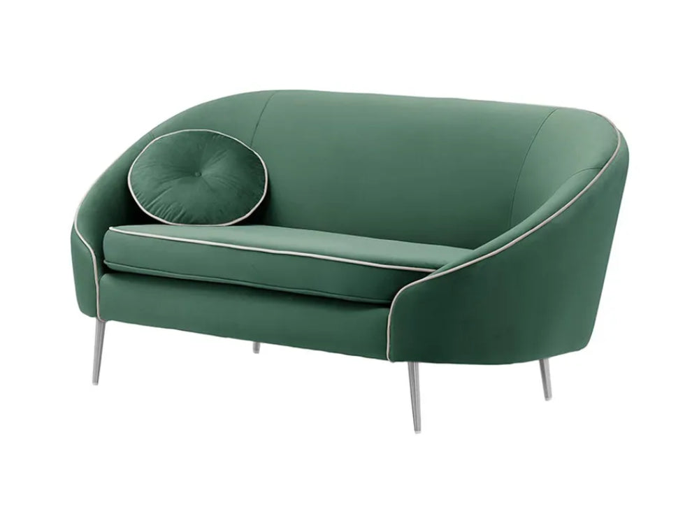 Kaleb 2 Seater Contrast Piping Sofa - Teal and Chrome