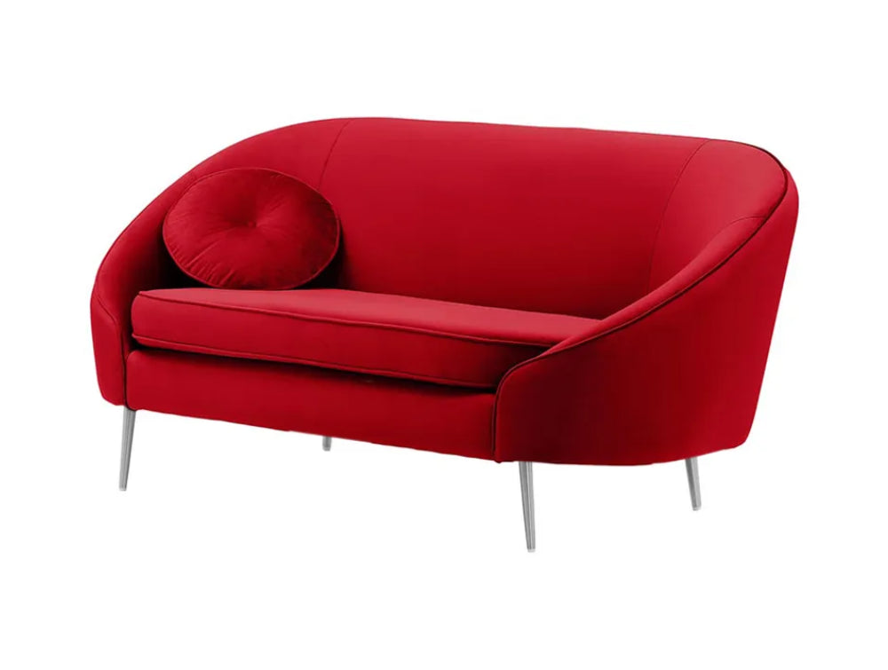 Kaleb 2 Seater Standard Piping Sofa - Dark Red and Chrome