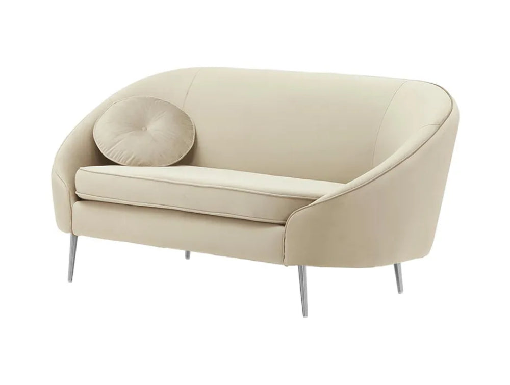 Kaleb 2 Seater Standard Piping Sofa - Light Beige and Chrome
