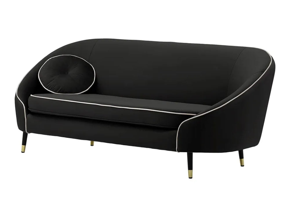 Kaleb 3 Seater Contrast Piping Sofa - Black and Black/Gold