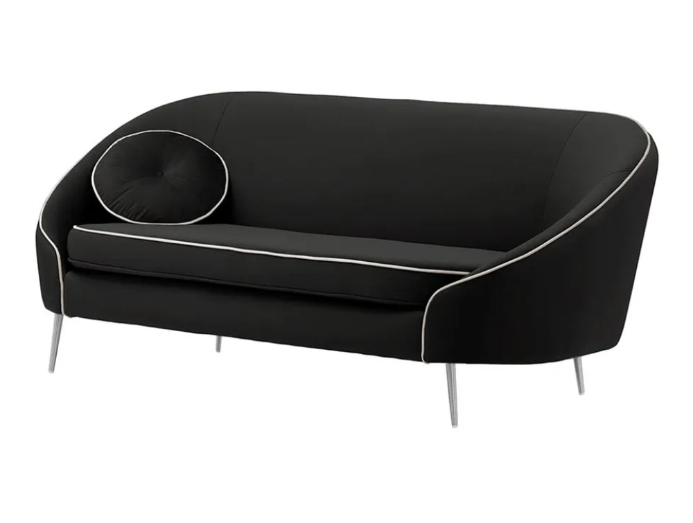 Kaleb 3 Seater Contrast Piping Sofa - Black and Chrome
