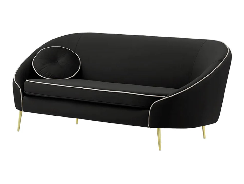 Kaleb 3 Seater Contrast Piping Sofa - Black and Gold